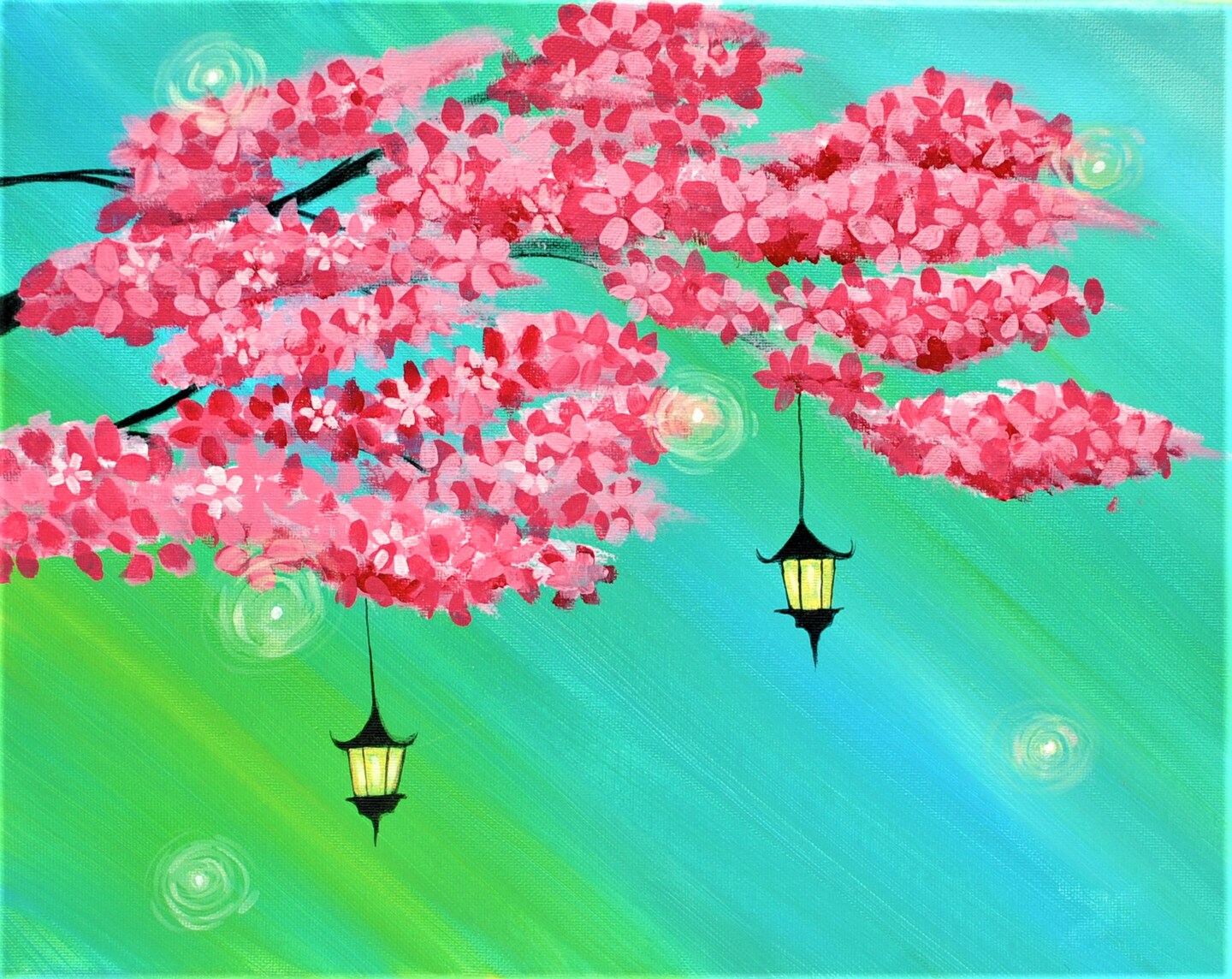 Paint Kit - Lanterns in Bloom Acrylic Painting Kit & Video Lesson, DIY Canvas Art, Painting Gift Set, Paint At Home, Paint Party