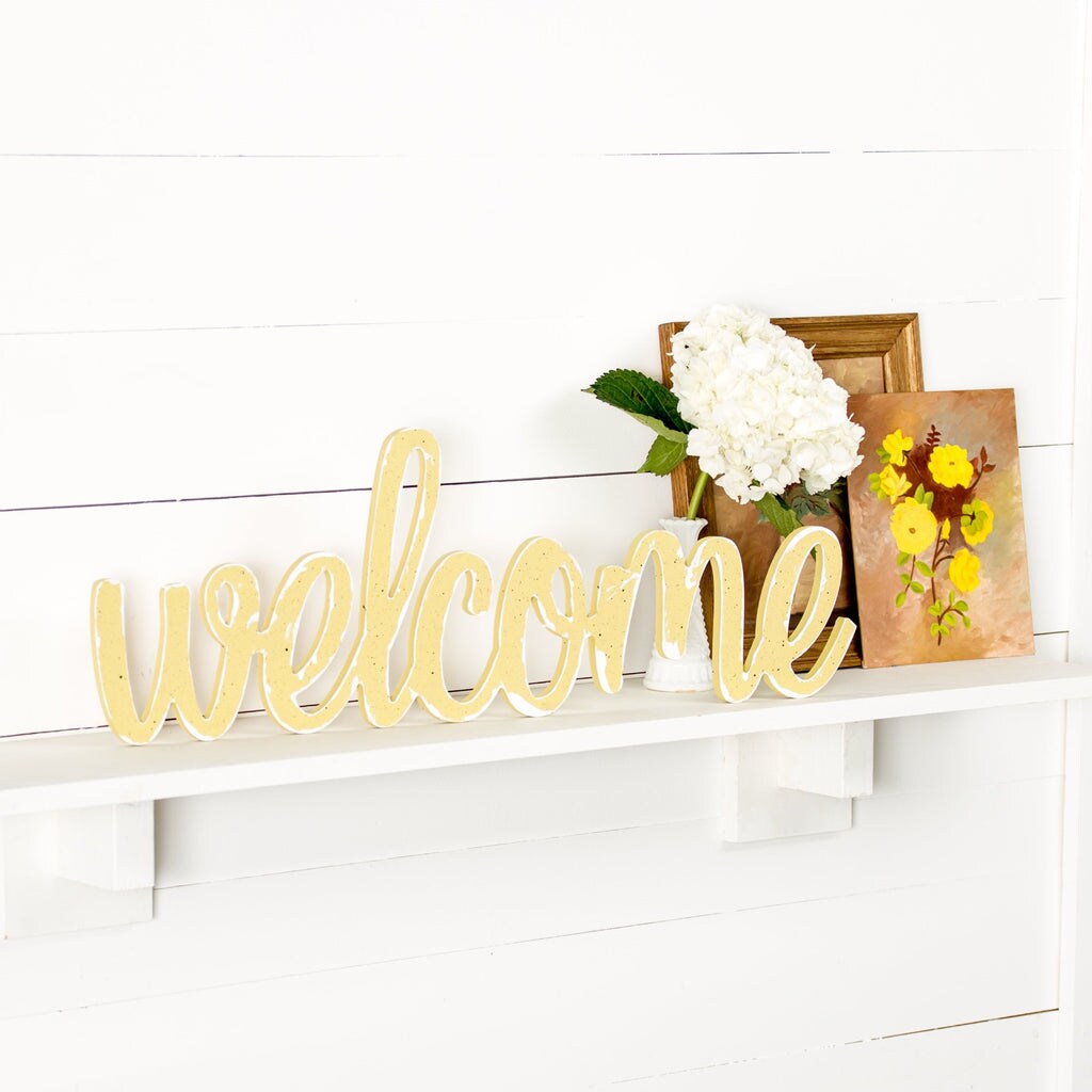 18 in. Unfinished Wooden Cursive &#x22;Welcome&#x22;