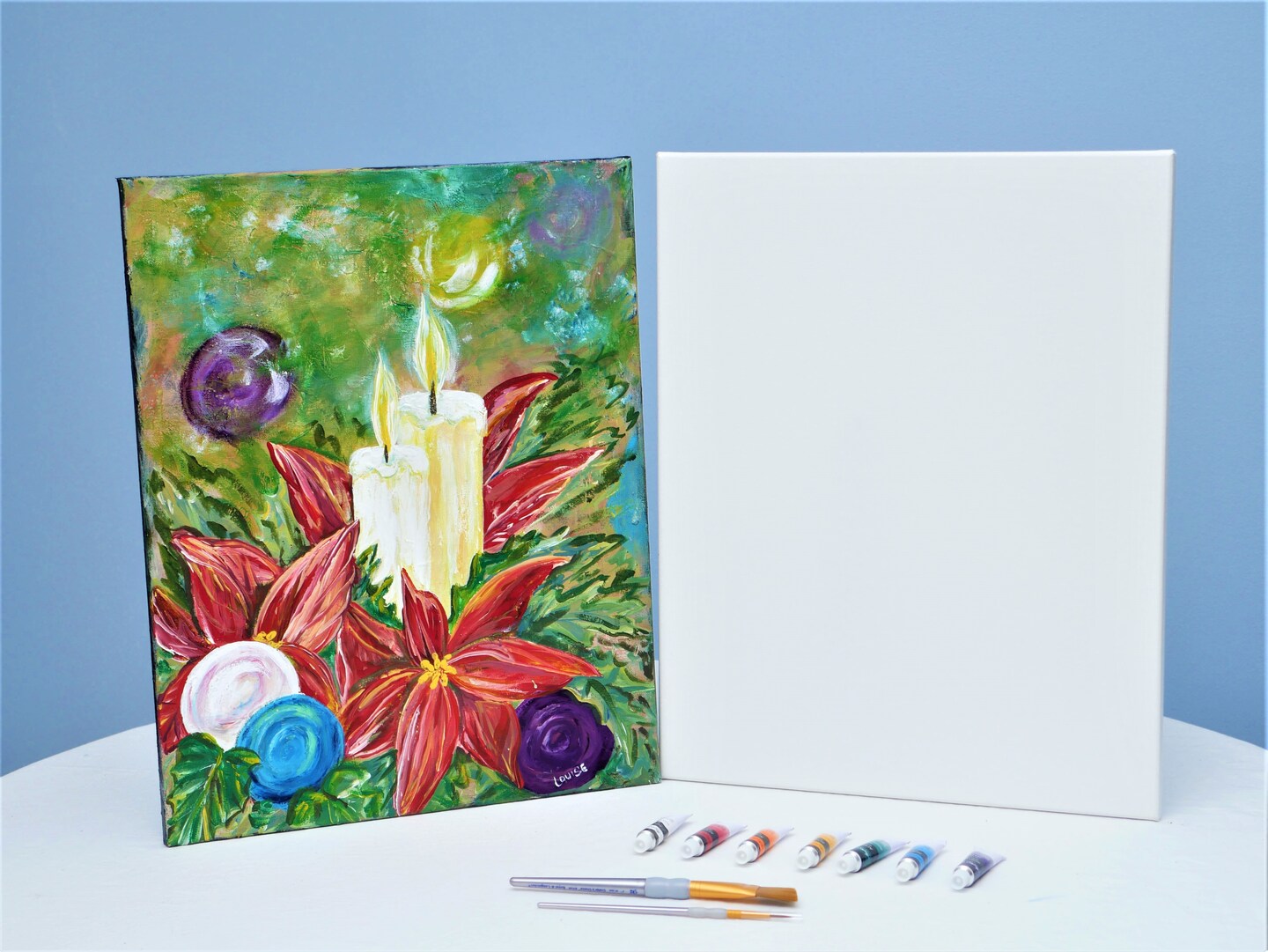 Christmas Paint Kit - Candlelight Memories Acrylic Painting Kit & Video Lesson, Art Gift Set, DIY Christmas Craft, Paint At Home, Beginner Painting, Paint Party