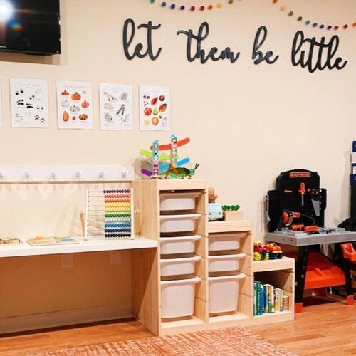 Unfinished Wooden Cursive &#x22;Let them be little&#x22; sign