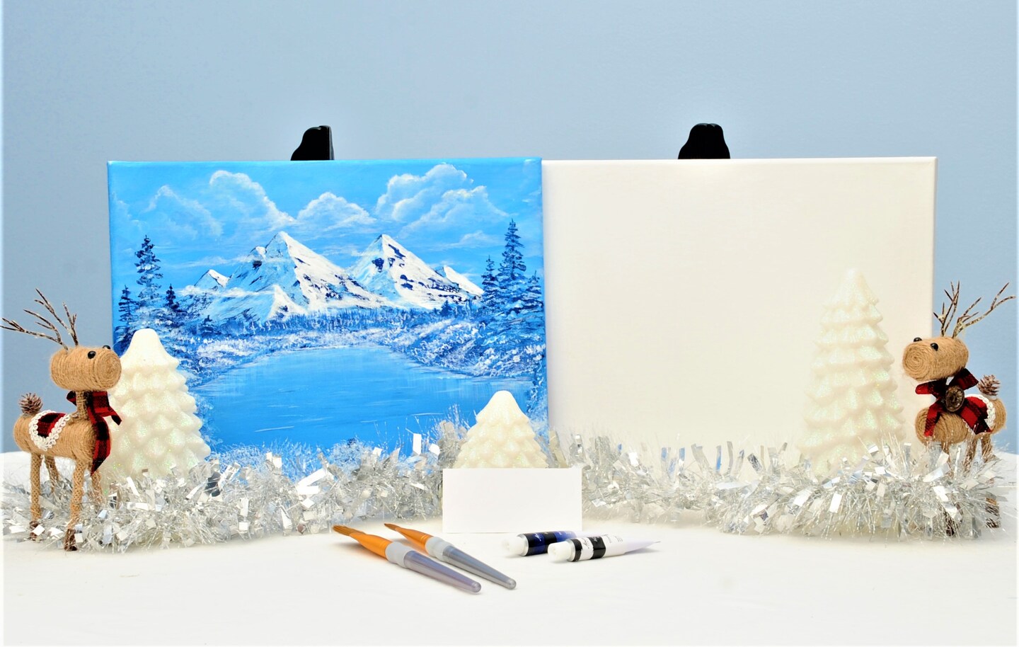 Winter Paint Kit - Crystal Pond Acrylic Painting Kit &#x26; Video Lesson, DIY Christmas Craft, Beginner Painting, Painting Gift Set, Paint Party