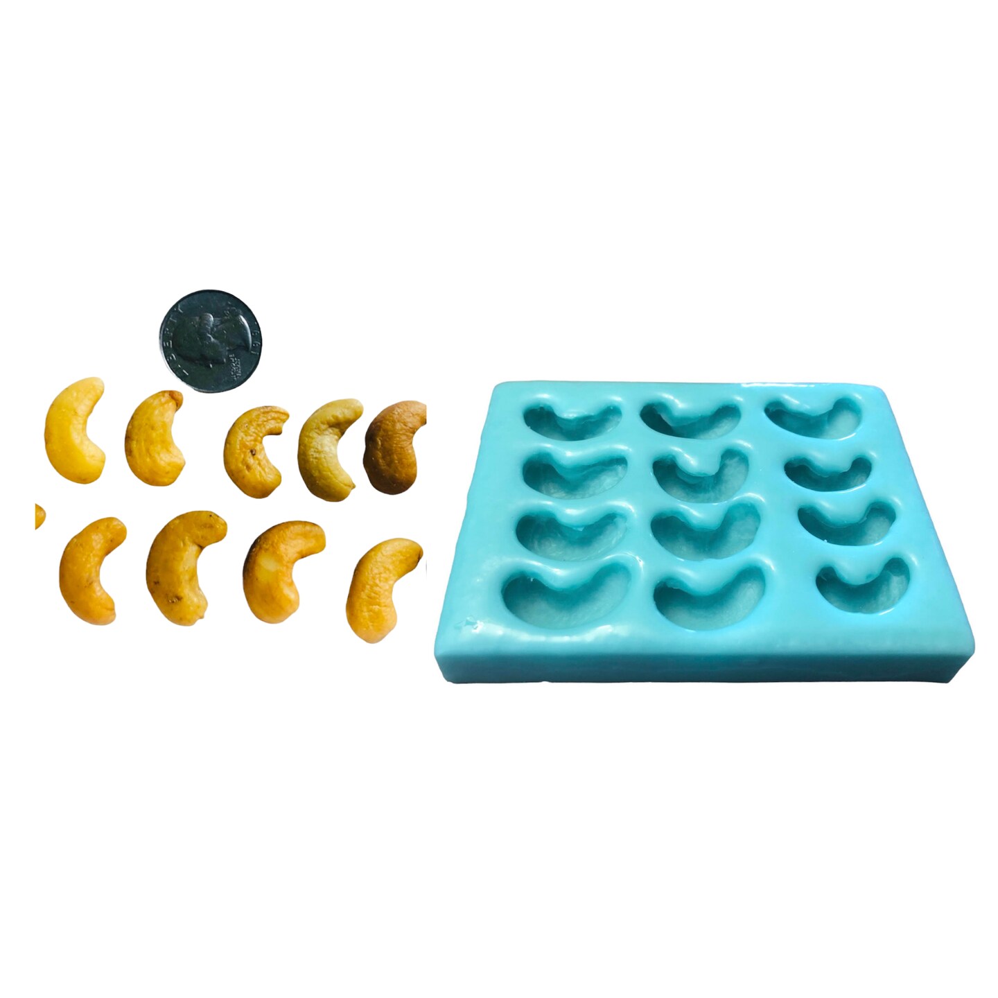 12pc Cashews Silicone Mold| Realistic Peanuts| Food Shaped Mold| Candle| Soap | Embeds. Mold for wax| resin|Cla
