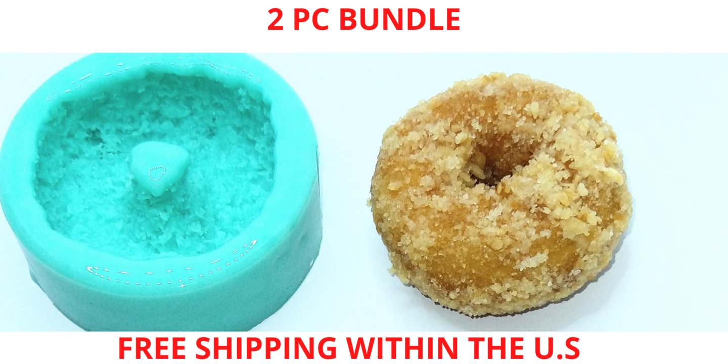 2pc Mini Crusted Doughnut Mold| Realistic Dessert Shape Silicone Mold| Soap| Candle | Mold for Wax| Mold for Resin