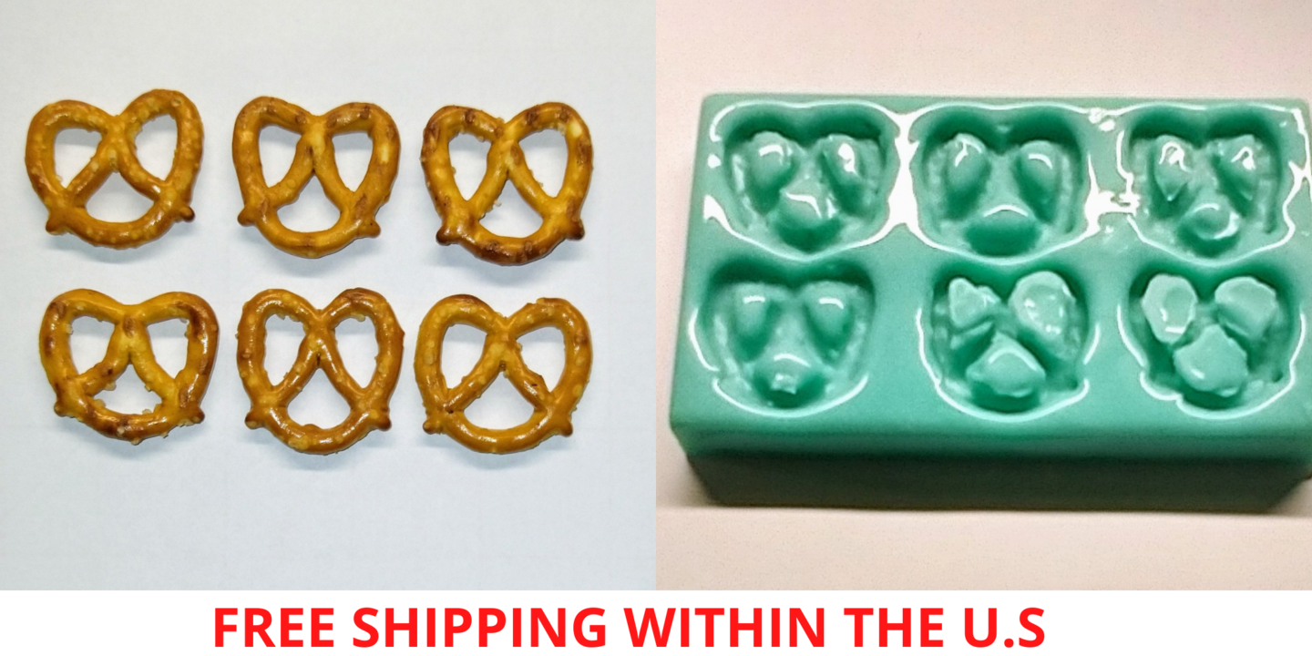 6pc Realistic Mini Pretzels | Dessert Shape Silicone Mold| Soap| Candle | Mold for Wax| Mold for Resin