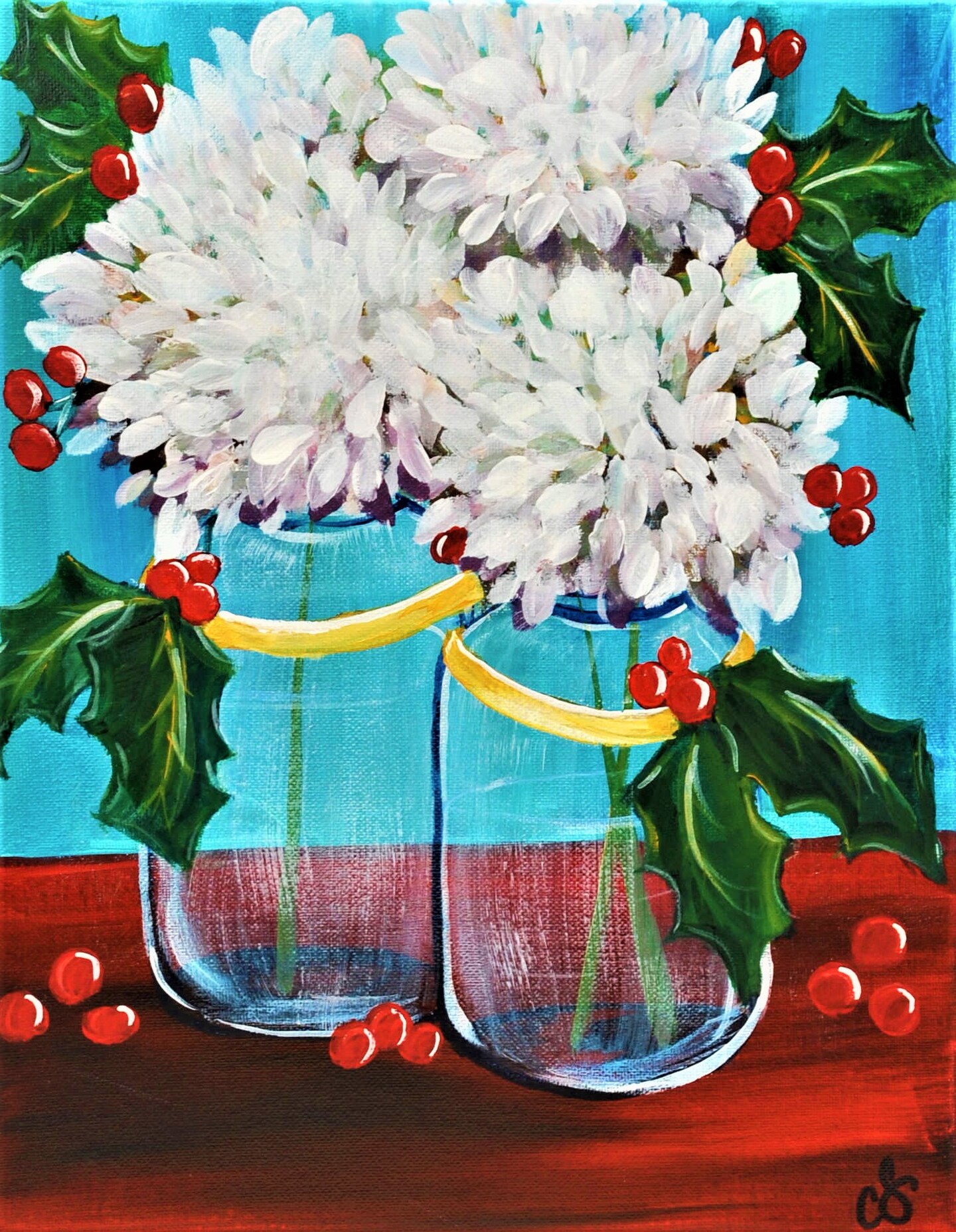Paint Kit - Festive Hydrangeas Acrylic Painting Kit &#x26; Video Lesson - Paint and Sip At Home - Paint Party