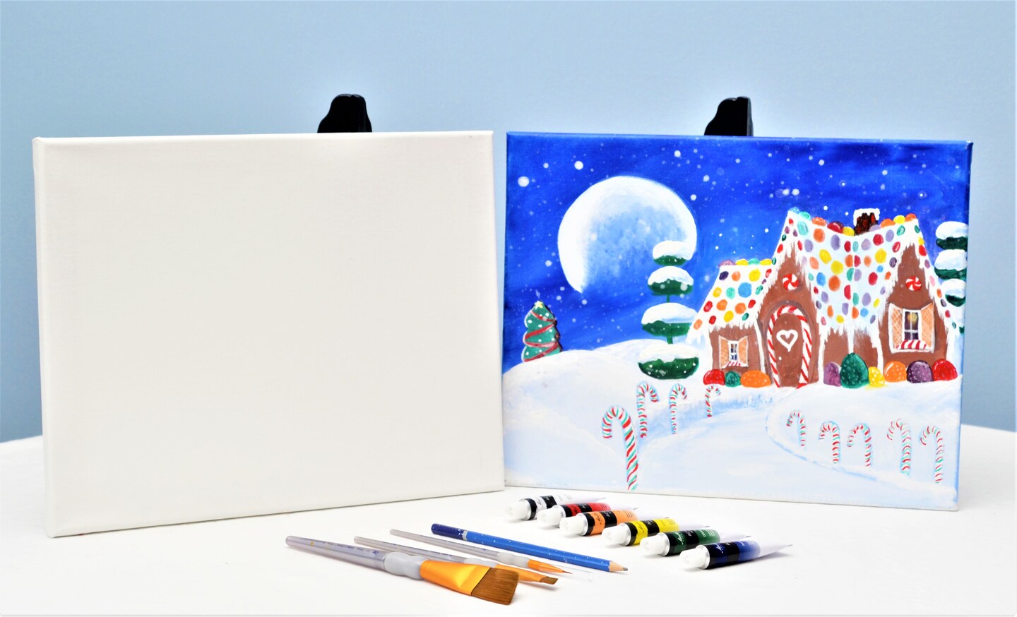 Christmas Paint Kit - Gingerbread Cottage Acrylic Painting Kit &#x26; Video Lesson, Art Gift Set, DIY Christmas Craft, Beginner Painting, Paint At Home, Paint Party