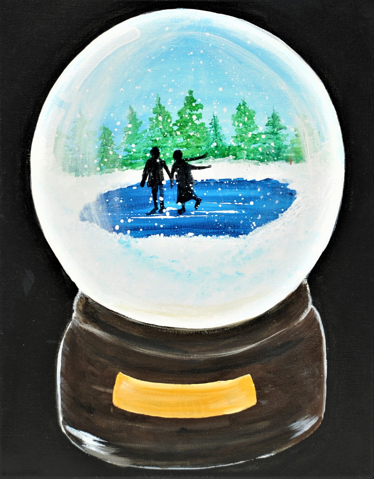 Paint Kit - Iceskaters&#x27; Dream Snowglobe Acrylic Painting Kit &#x26; Video Lesson - Paint &#x26; Sip At Home - Paint Party