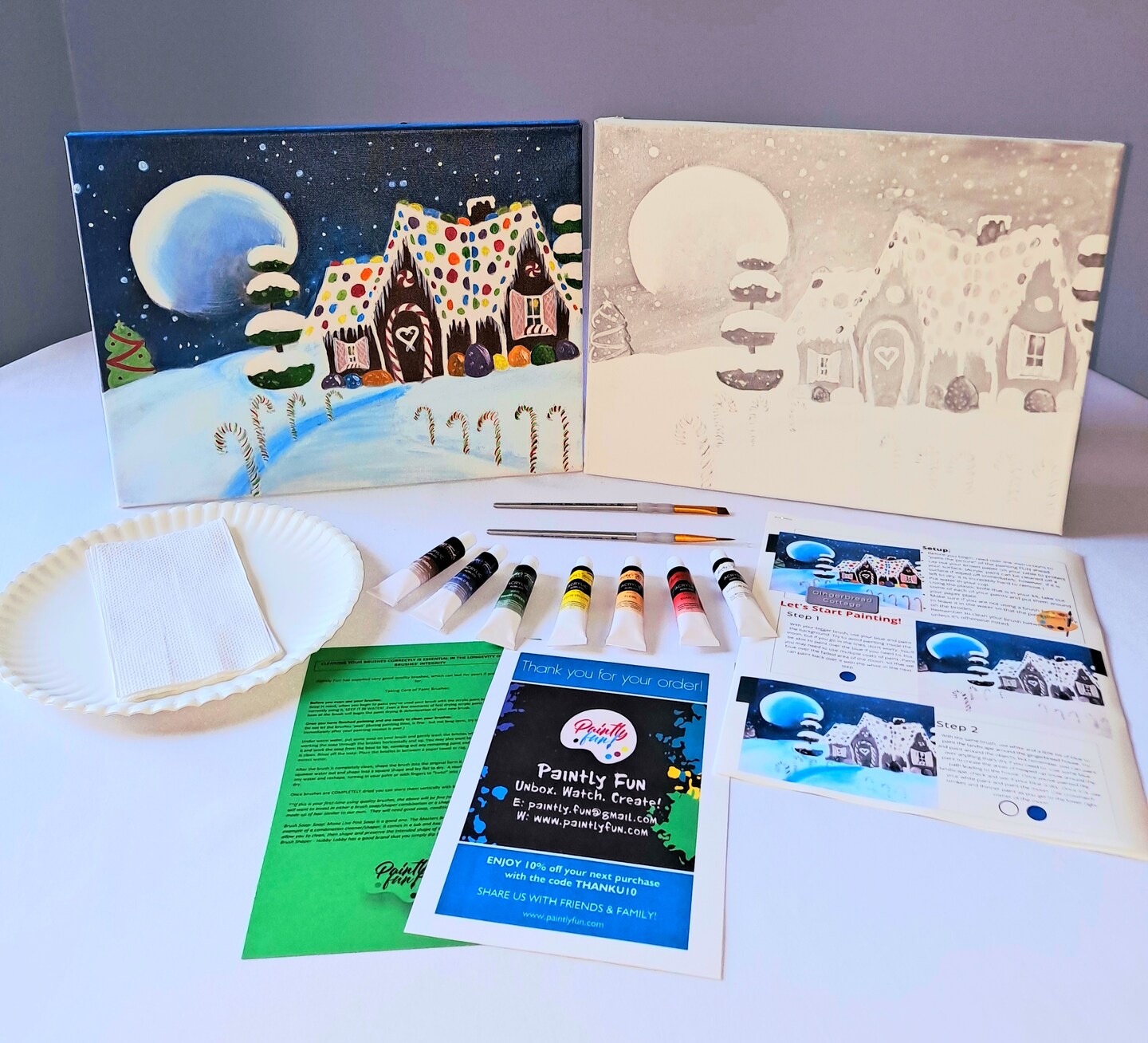 Paint By Colors - Gingerbread Cottage Acrylic Painting Kit, DIY Christmas Craft, Art Gift Set, Beginner Painting, Paint At Home