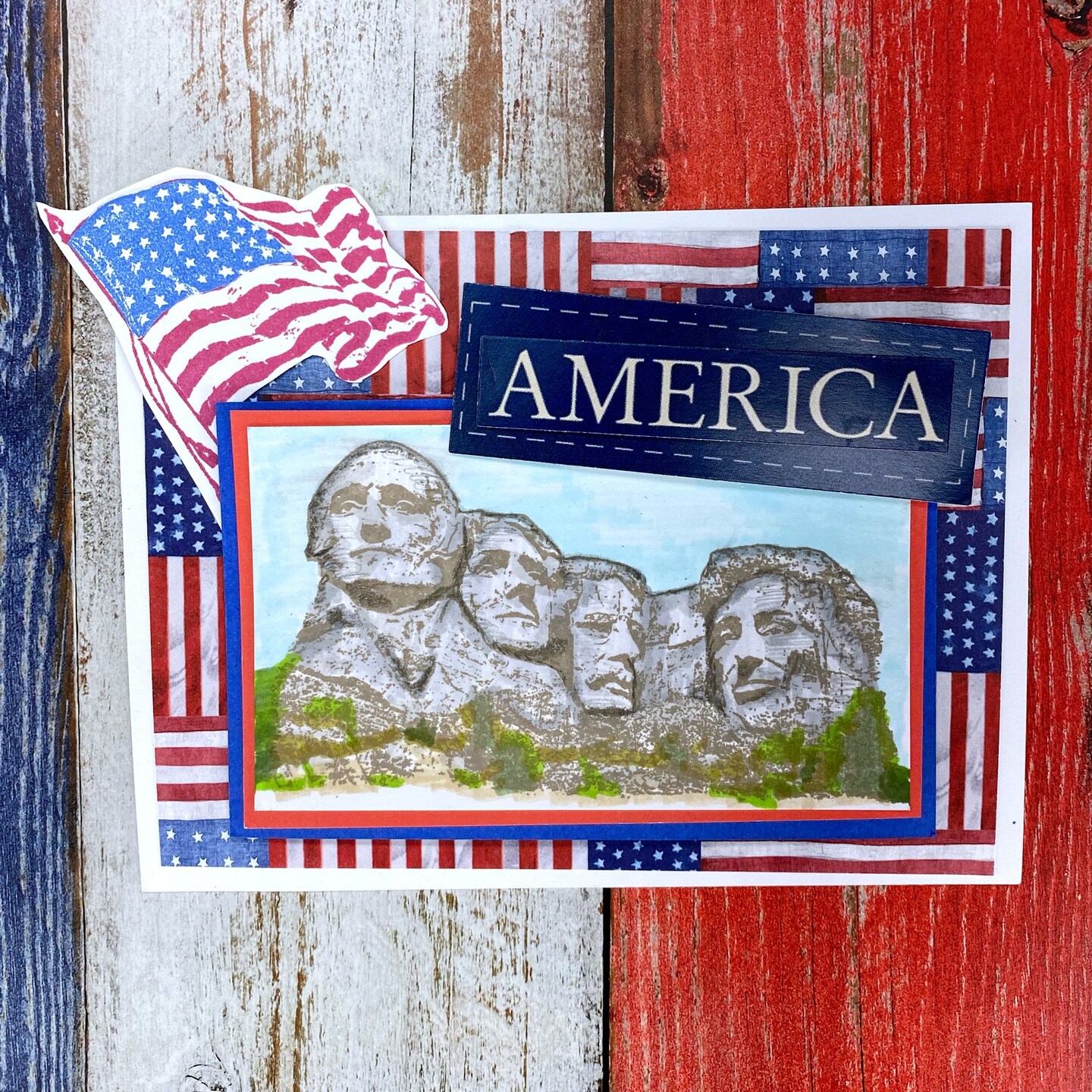 Deep Red Stamps American Flag Rubber Cling Stamp 2.1 x 2.2 inches