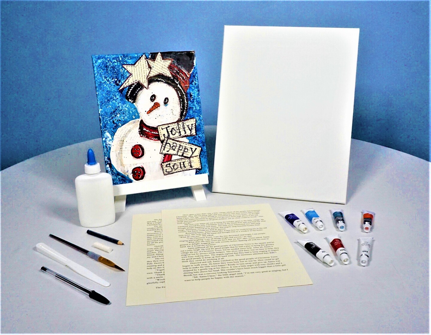 Christmas Paint Kit - Jolly Snowman Mixed Media Painting Kit &#x26; Video Lesson, Art Gift Set, DIY Christmas Craft, Beginner Painting, Paint At Home