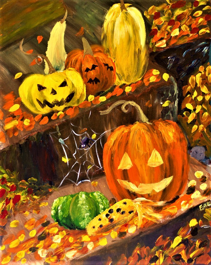 Halloween Paint Kit - Pumpkin Party Fun Acrylic Fingerpainting Kit & Video Lesson, DIY Canvas Art, Beginner Painting, Paint At Home