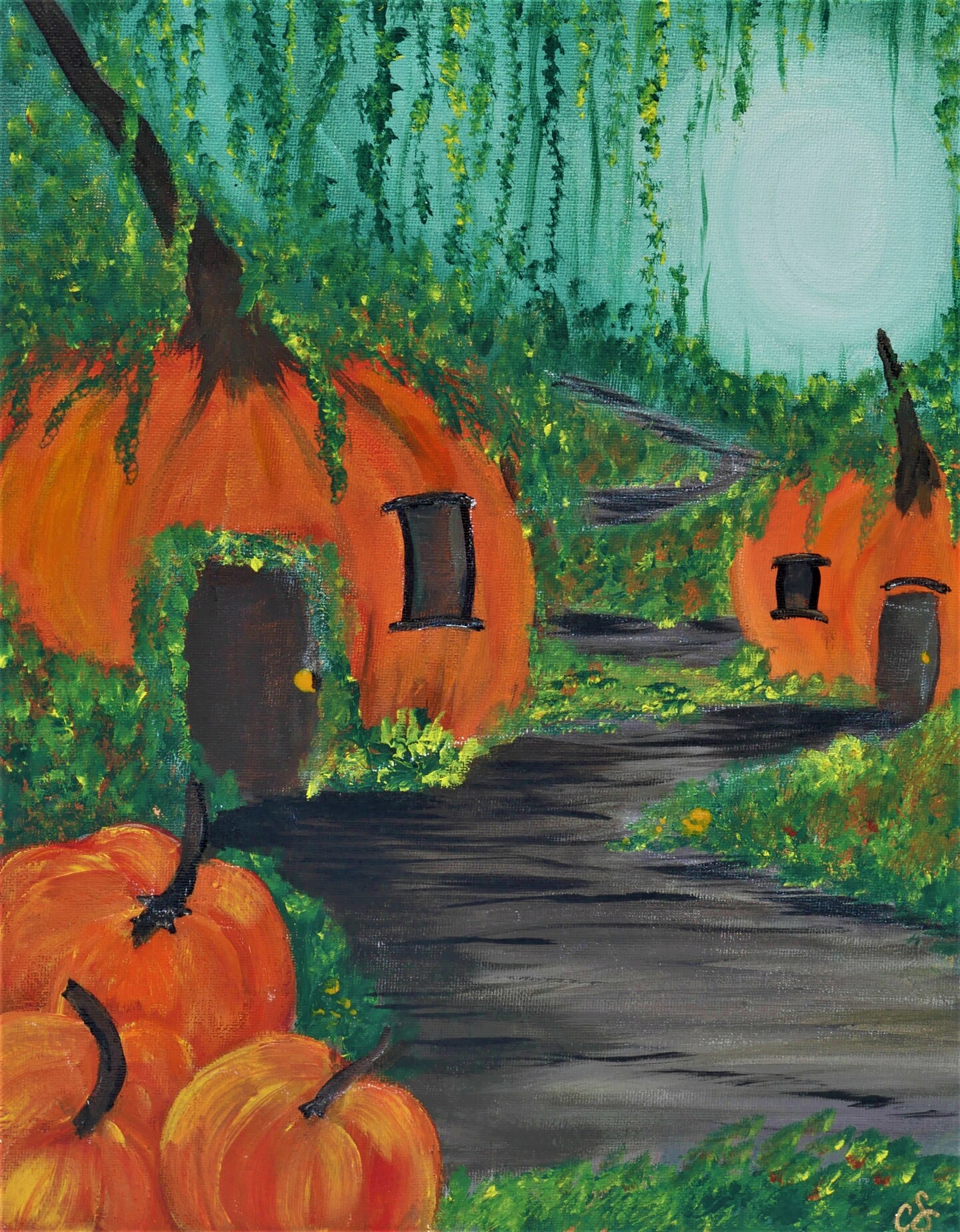 Mystical Pumpkin Village Acrylic Painting Kit &#x26; Video Lesson