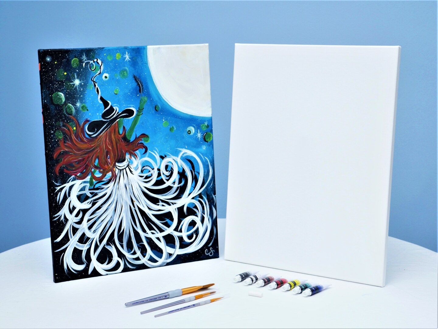 Halloween Paint Kit - Rhiannon&#x27;s Mystical Flight Acrylic Painting Kit &#x26; Video Lesson, Paint Party, DIY Halloween Craft, Beginner Painting, Paint At Home