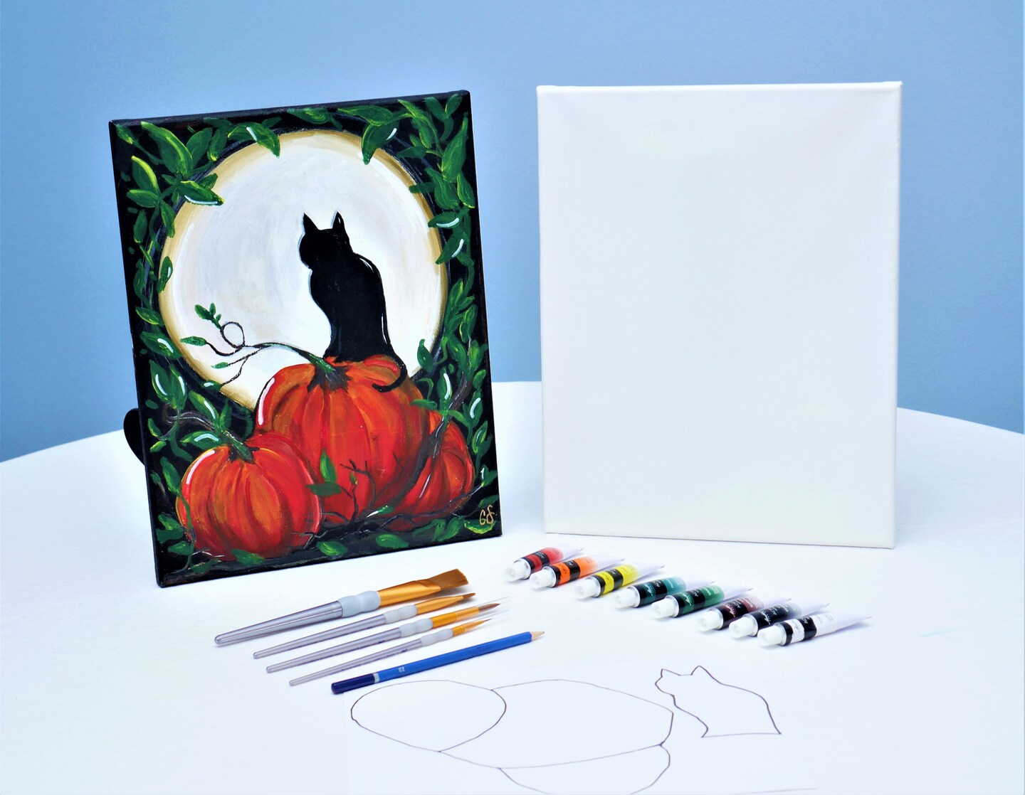 Halloween Paint Kit - Salem&#x27;s Midnight View Acrylic Painting Kit &#x26; Video Lesson, DIY Halloween Craft, Beginner Painting, Paint At Home