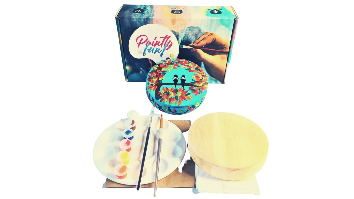 Fall Paint Kit - Autumn Lovebirds Tabletop Trinket Box Painting Kit & Video Lesson, DIY Craft, Beginner Painting, Paint At Home