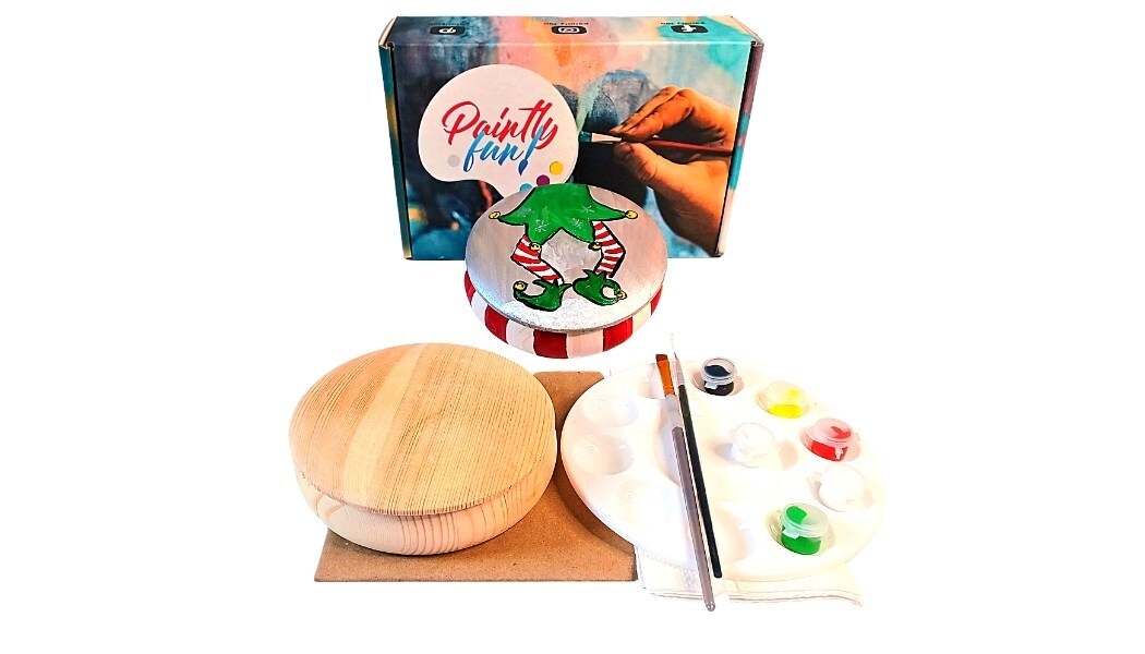 Christmas Paint Kit - Gingles the Elf Tabletop Trinket Box Painting Kit &#x26; Video Lesson, DIY Christmas Craft, Beginner Painting, Painting Gift Set, Paint At Home