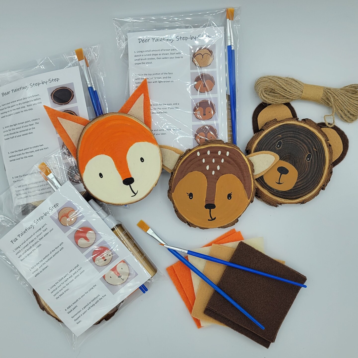 Ink and Trinket Kids Woodland Creatures Party Favor Crafts, Individually Packaged DIY Craft Kits, Natural Wood