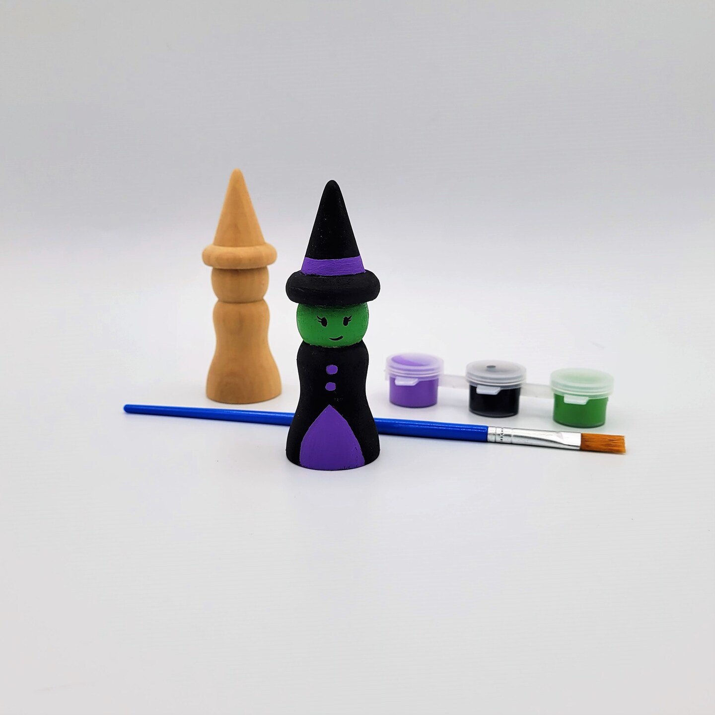 Halloween Crafts for Kids, Witch Peg Doll Painting Kit By Ink and Trinket Kids