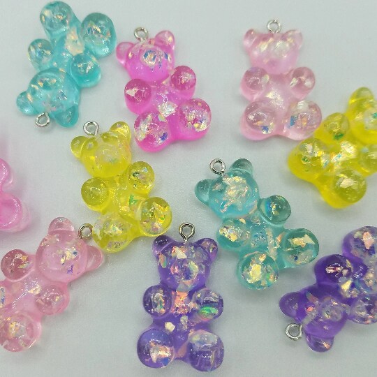 10 Large Gummy Bear Charms with Glitter, 1.25