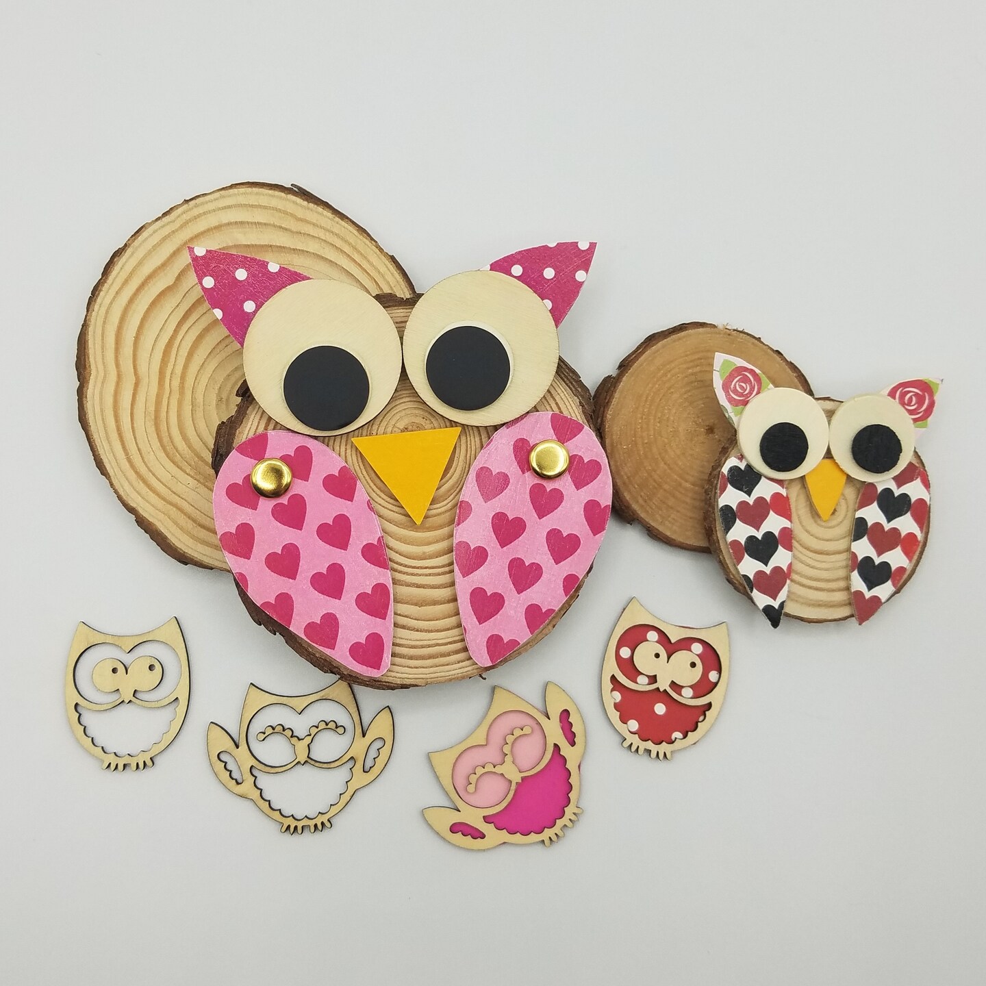 Ink and Trinket Kids Valentine's Day Owl Decoupage Craft Kit, Natural Wood