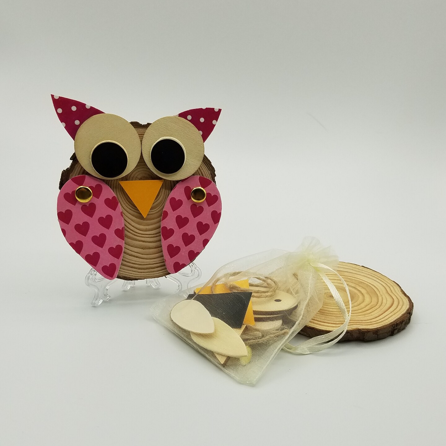 Ink and Trinket Kids Valentine's Day Owl Decoupage Craft Kit, Natural Wood