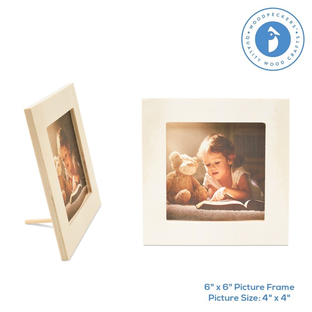 Wooden Picture Frame 6&#x22;x6&#x22; and 8&#x22;x6&#x22;, Unfinished for DIY Craft and Decor | Woodpeckers