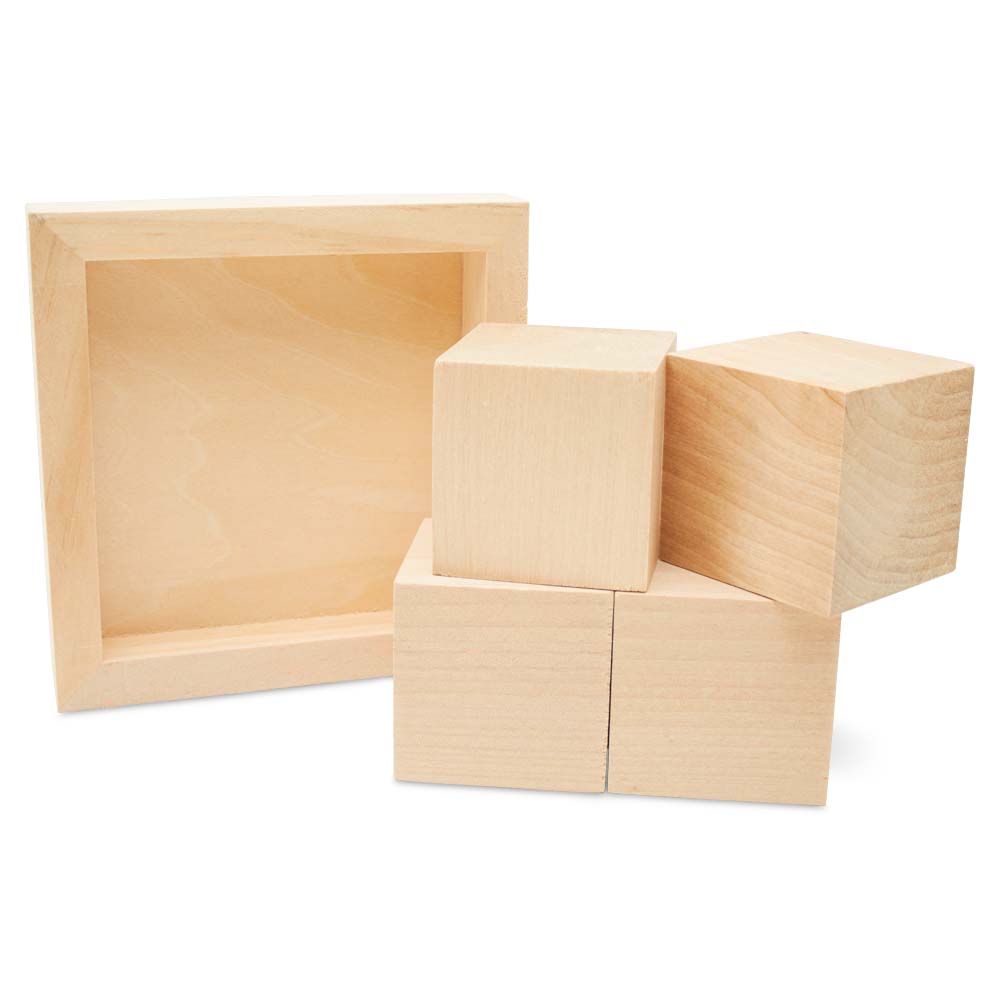 DIY Wood Block Puzzle, 1-3/4 Inch Wood Cubes In Wood Tray, 4 Or 9 ...