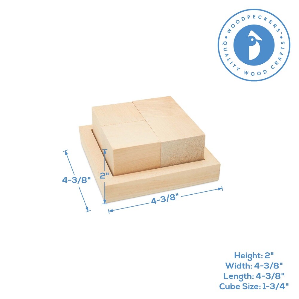 DIY Wood Block Puzzle, 1-3/4 inch Wood Cubes in Wood Tray, 4 or 9 Pieces | Woodpeckers