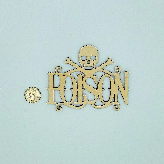 Unfinished Wood Poison with Skull Sign, Small