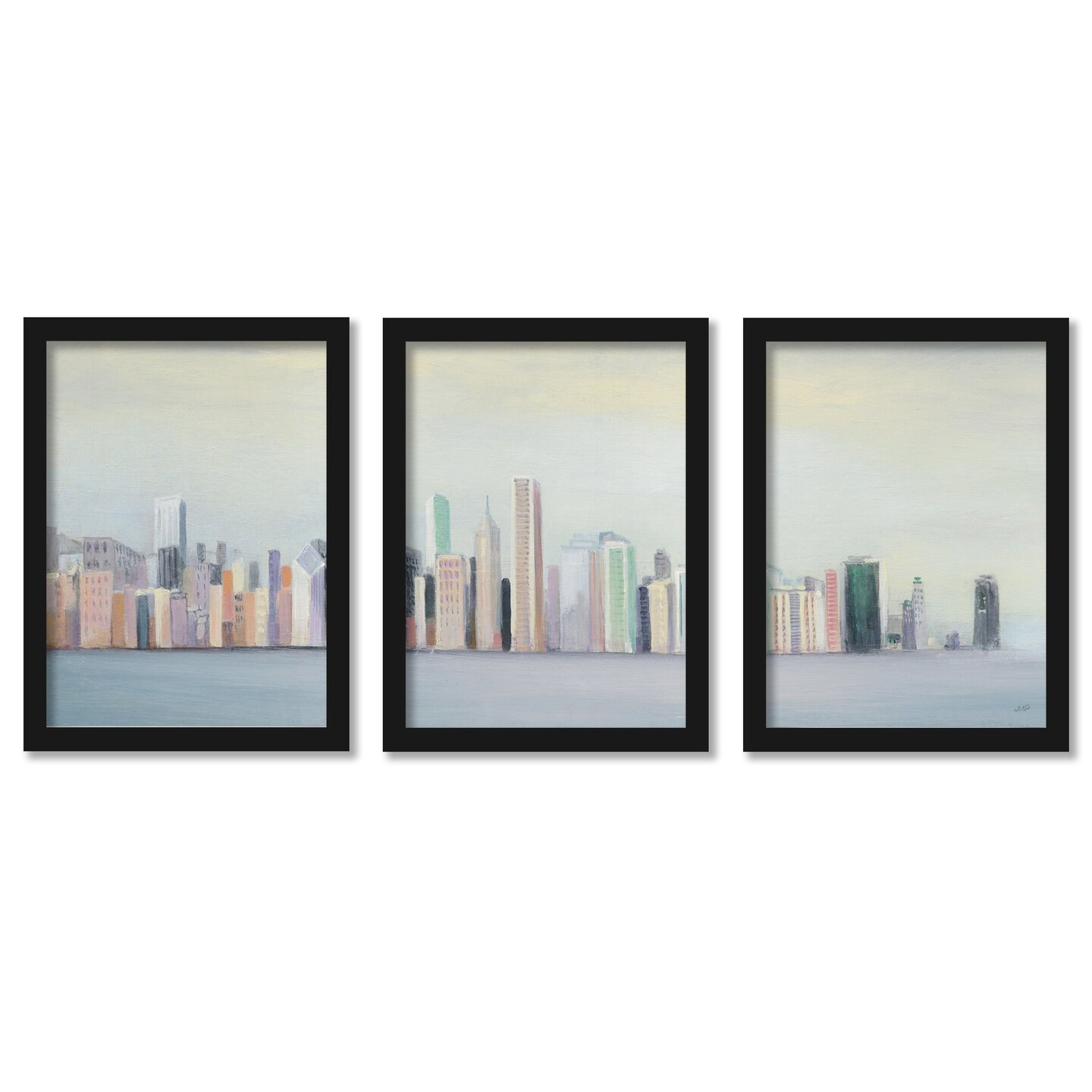 New York Skyline Pastels by Julia Purinton - 3 Piece Gallery Framed ...