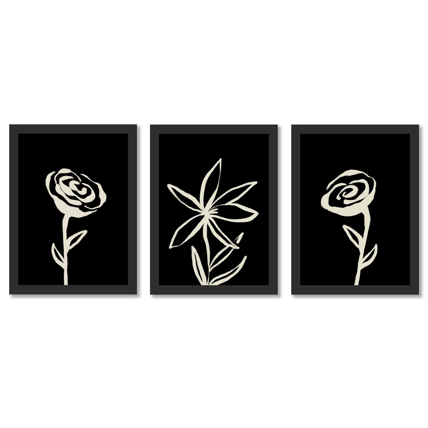 Modern Rose Black Lily by Jetty Home - 3 Piece Gallery Framed Print Art Set