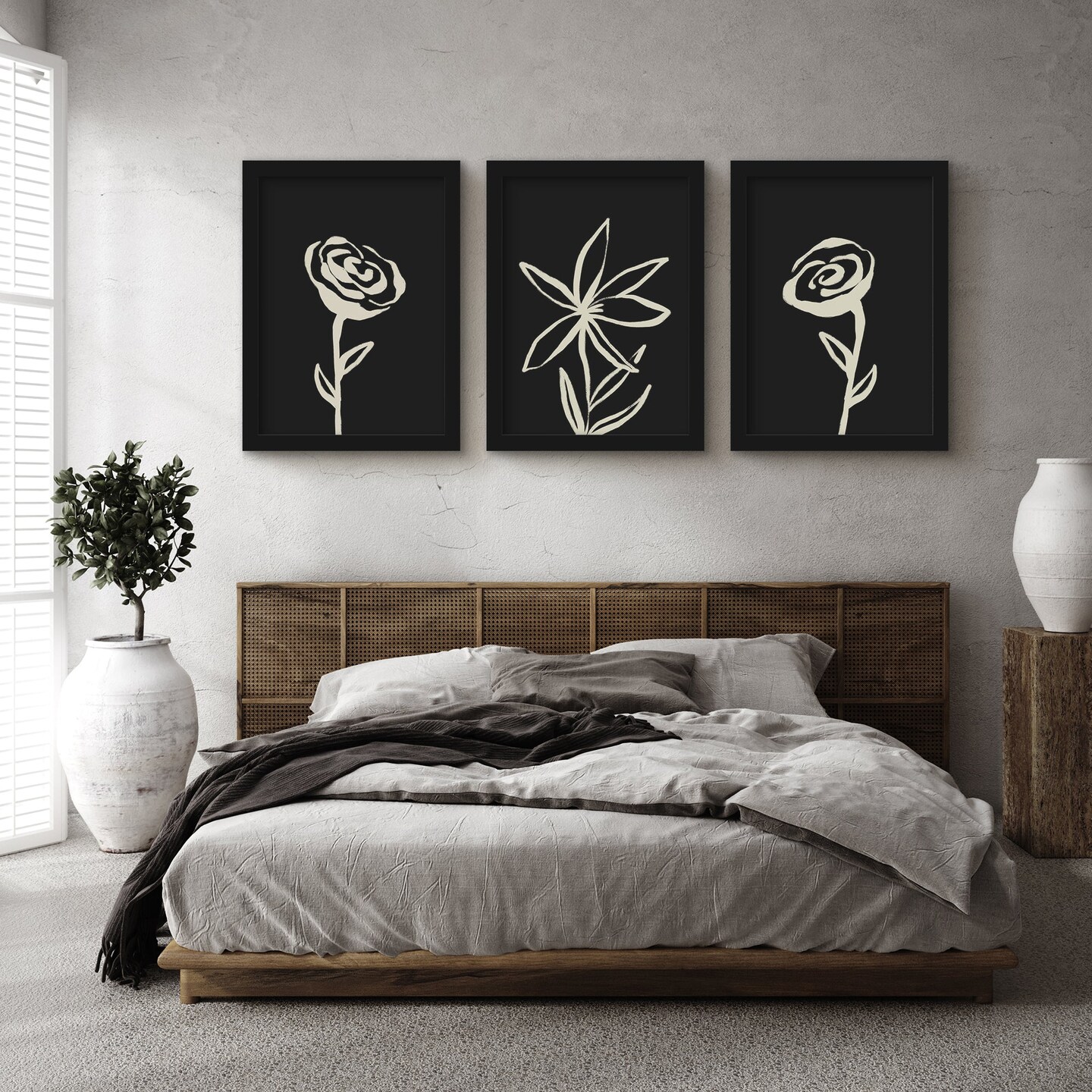 Modern Rose Black Lily by Jetty Home - 3 Piece Gallery Framed Print Art Set