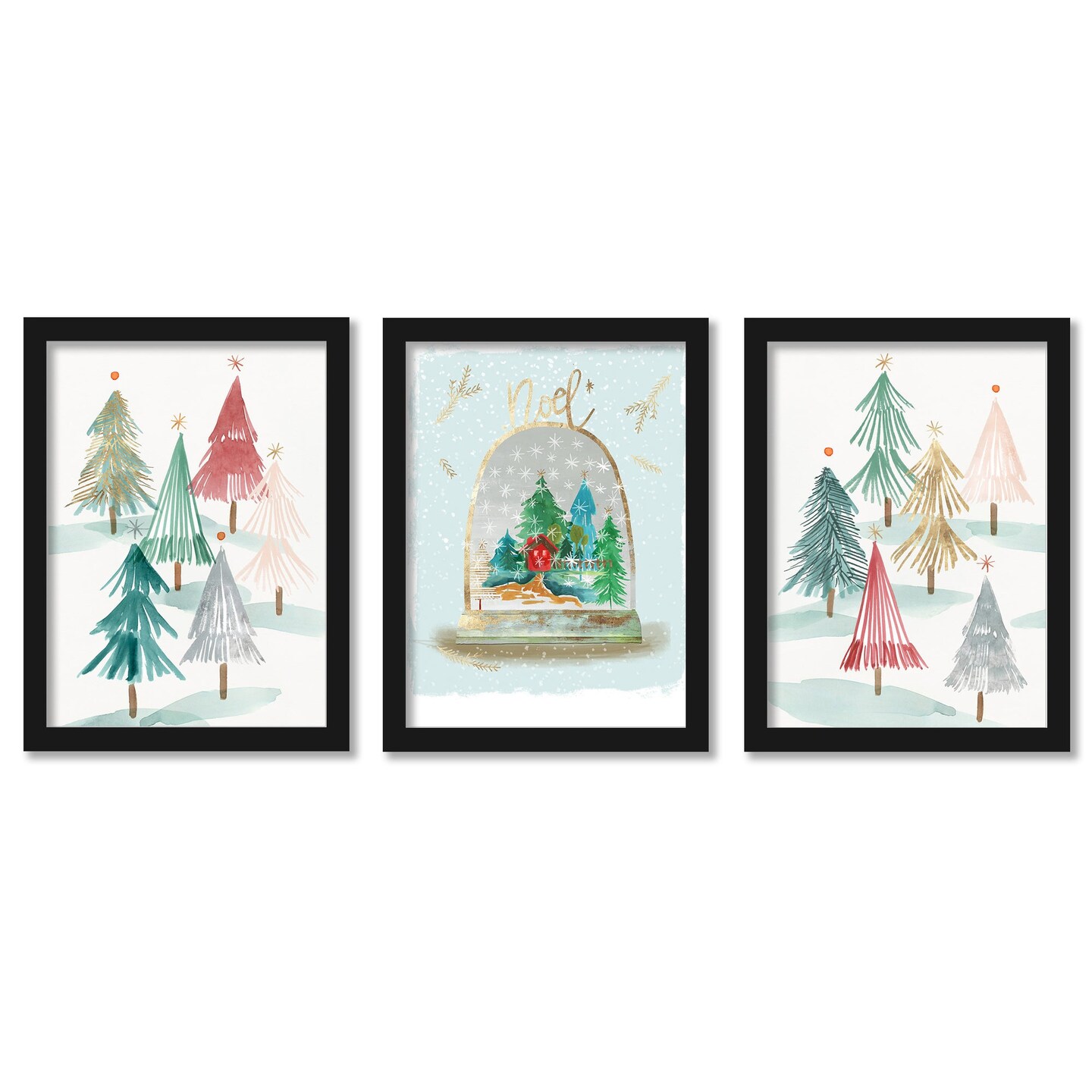 Holiday Snow Globe by PI Holiday Collection - 3 Piece Gallery Framed Print Art Set