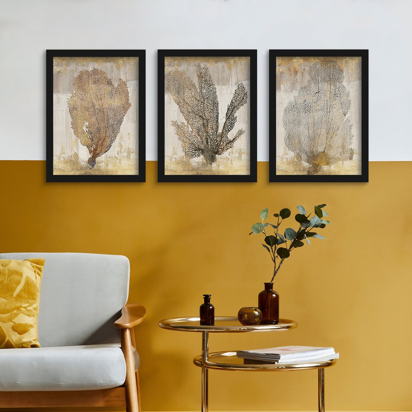 Gold Coral by PI Creative Art - 3 Piece Gallery Framed Print Art Set