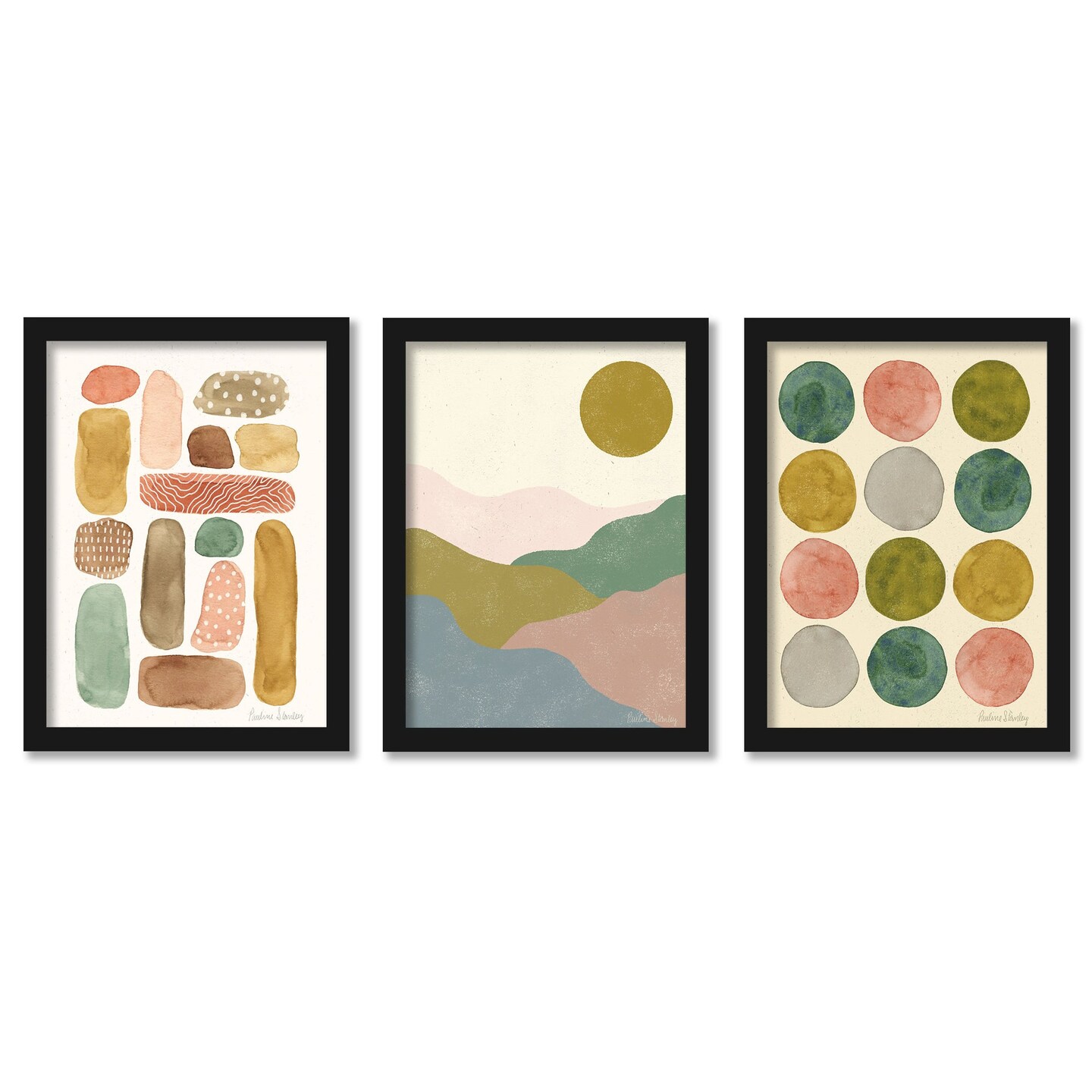 Beach Pebbles by Pauline Stanley 3 Piece Gallery Framed Print Art Set