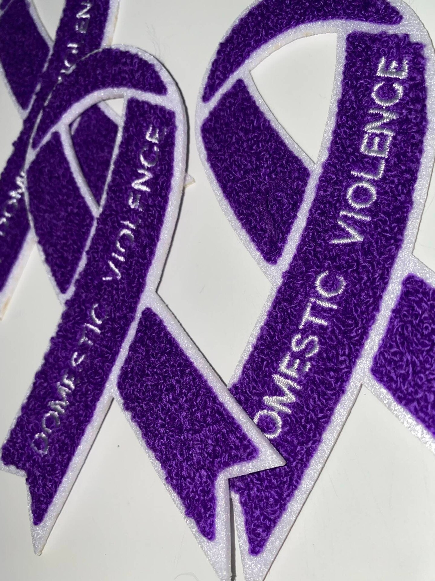 Domestic Violence: &#x22;Purple Chenille&#x22; Awareness Ribbon Patch, Iron or Sew-on, 5.5&#x22; inches