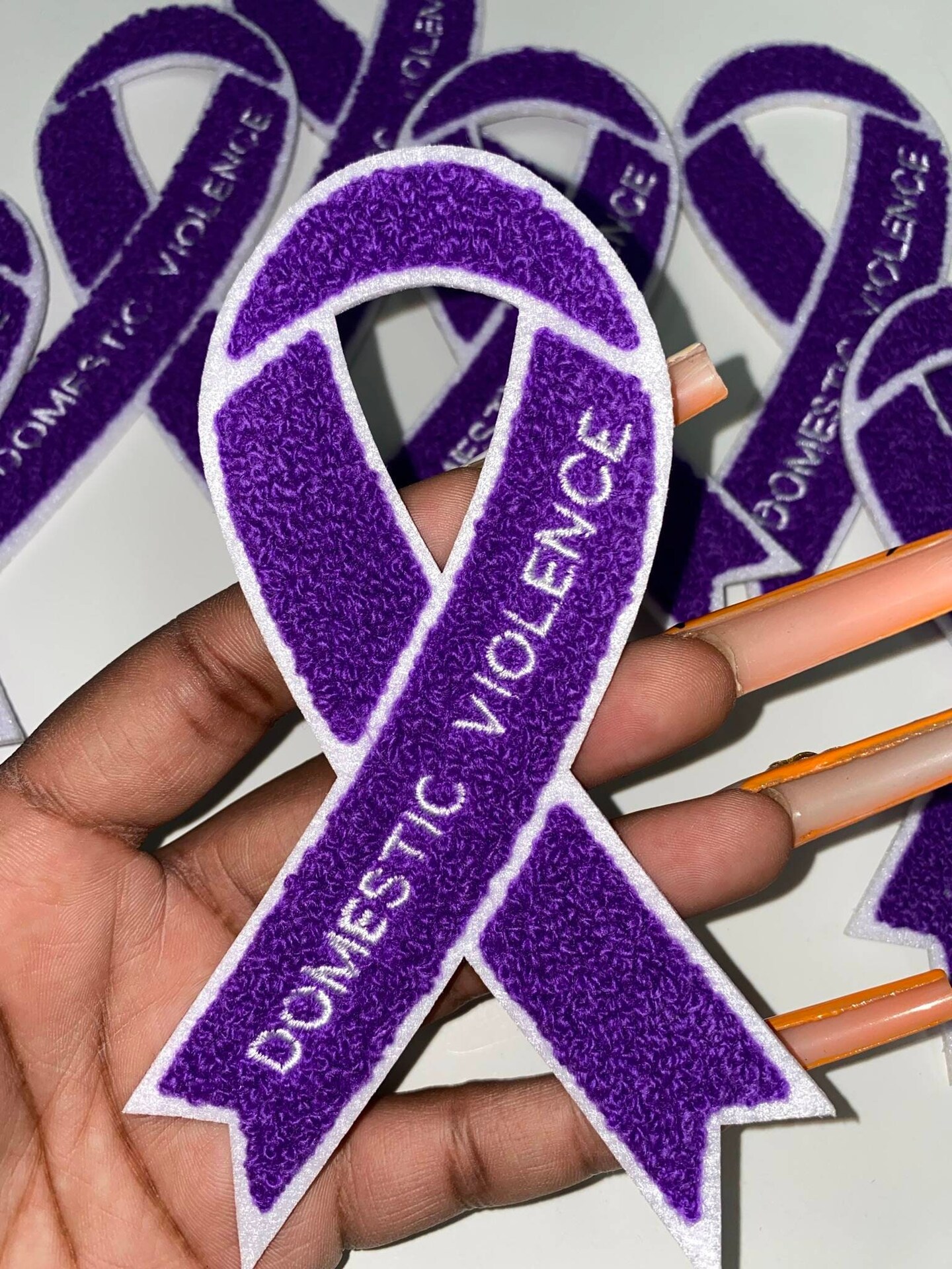 Domestic Violence: &#x22;Purple Chenille&#x22; Awareness Ribbon Patch, Iron or Sew-on, 5.5&#x22; inches