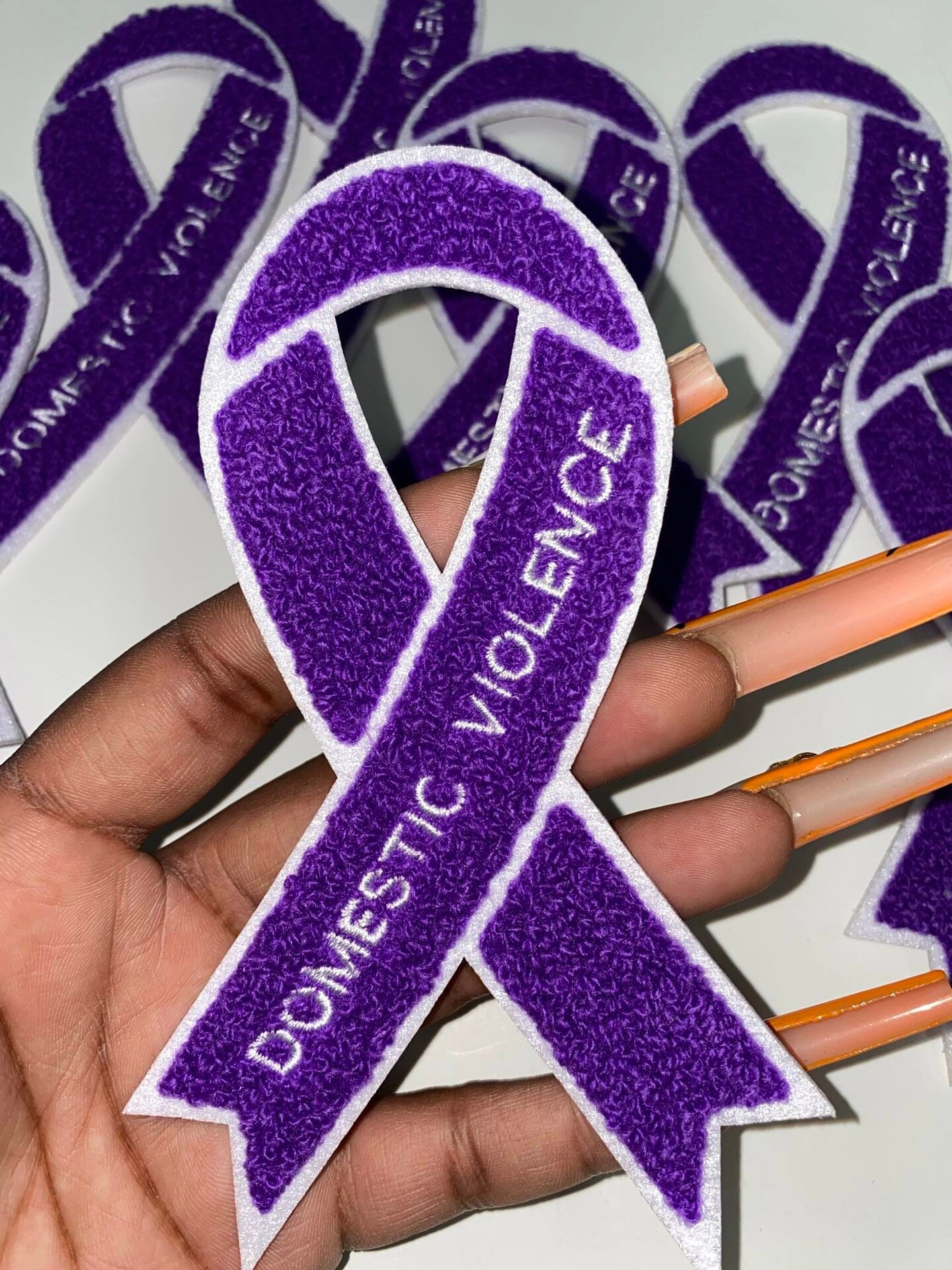 Domestic Violence: "Purple Chenille" Awareness Ribbon Patch, Iron or Sew-on, 5.5" inches