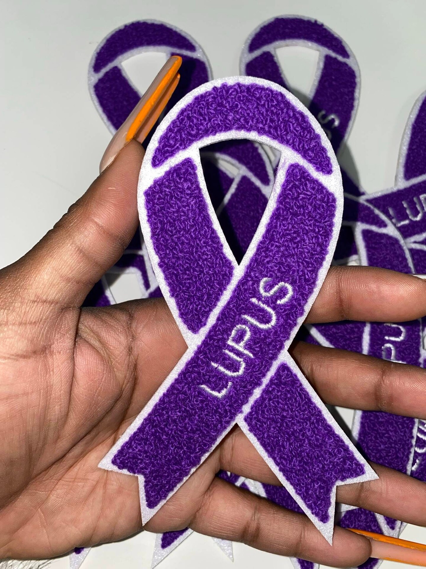 Lupus &#x22;Purple Chenille&#x22; Awareness Ribbon Patch, Iron or Sew-on, Support Ribbon, 5.5&#x22; inches