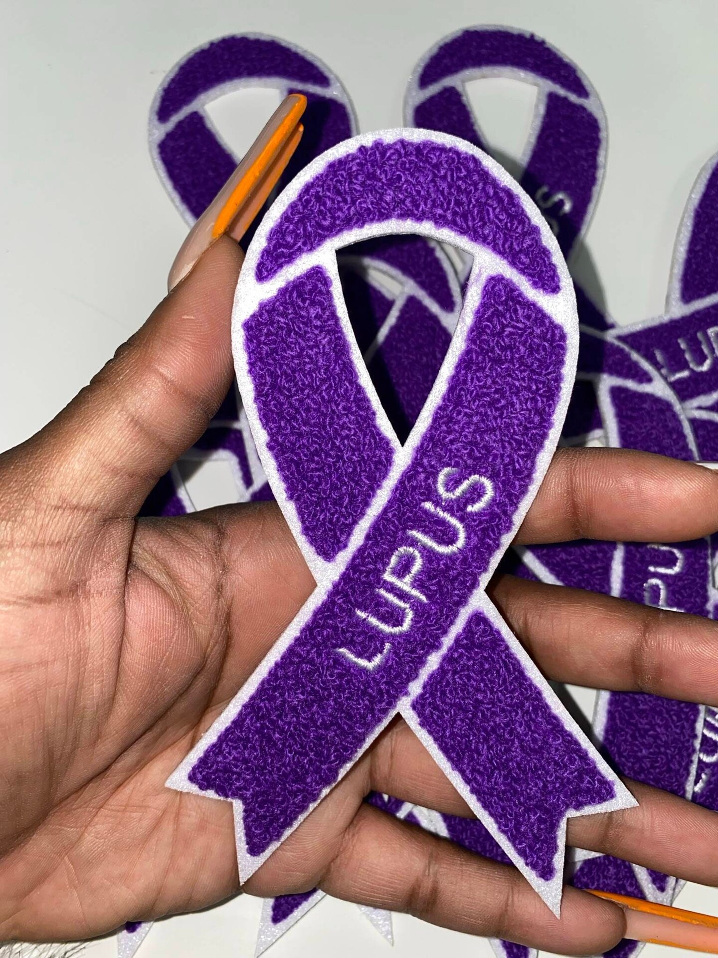 Lupus "Purple Chenille" Awareness Ribbon Patch, Iron or Sew-on, Support Ribbon, 5.5" inches