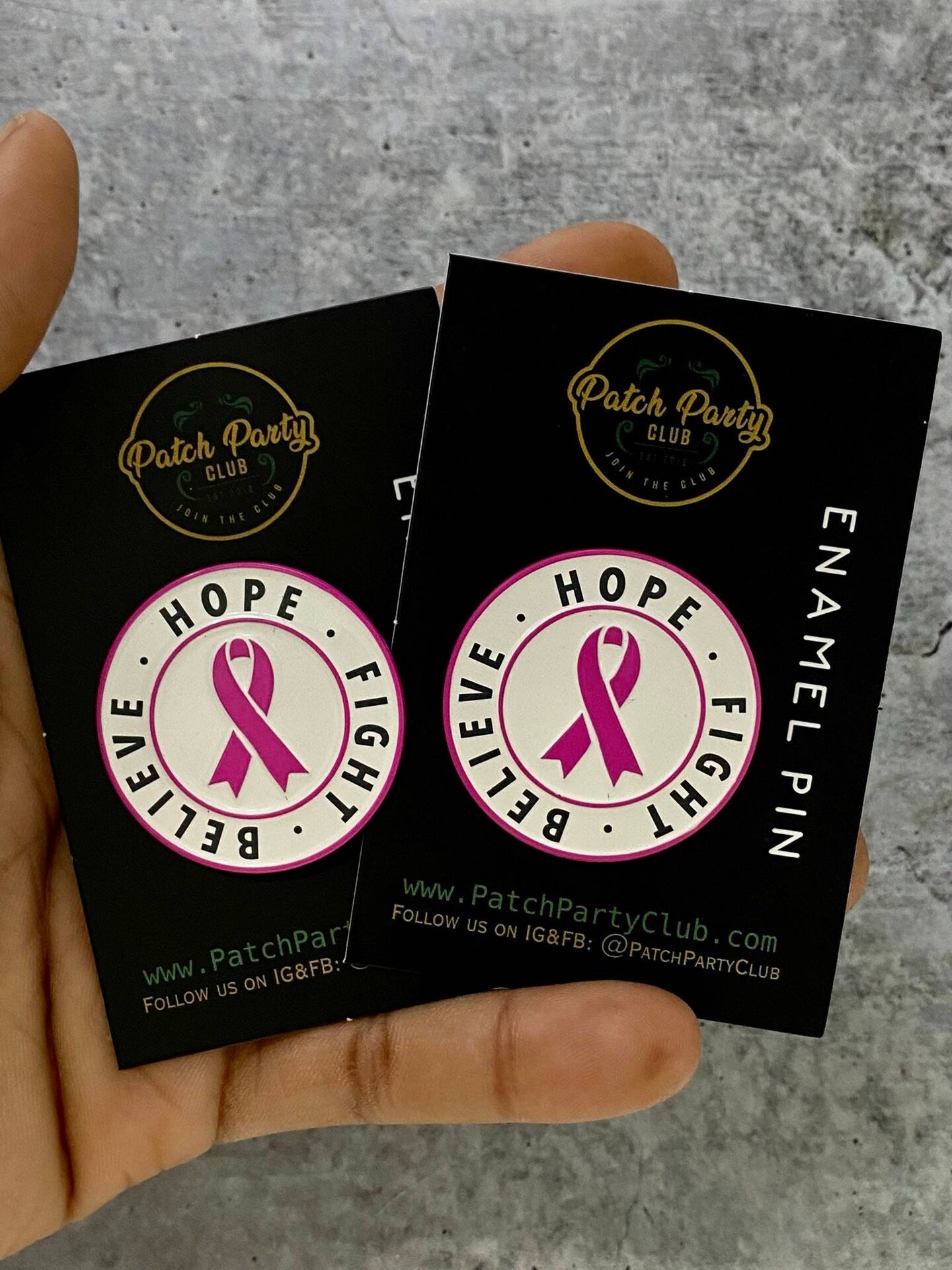 Breast Cancer Awareness, Enamel Pin Hope, Fight, Believe Pink & White,  Size 1.77 inches