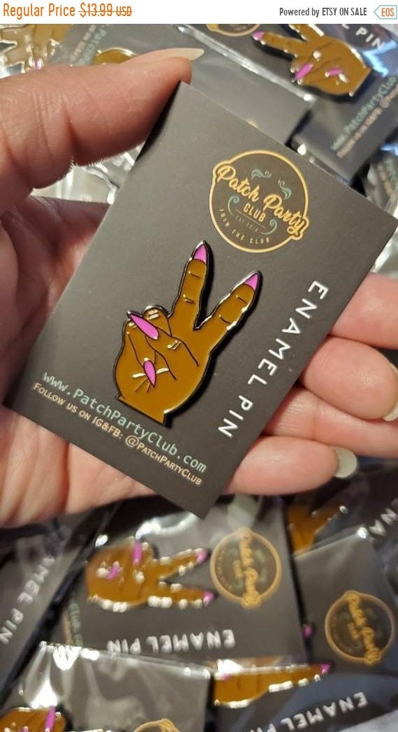 Stiletto Nail "Deuces" Exclusive Lapel Pin, Black Girl Enamel Pin, Size 2" inches