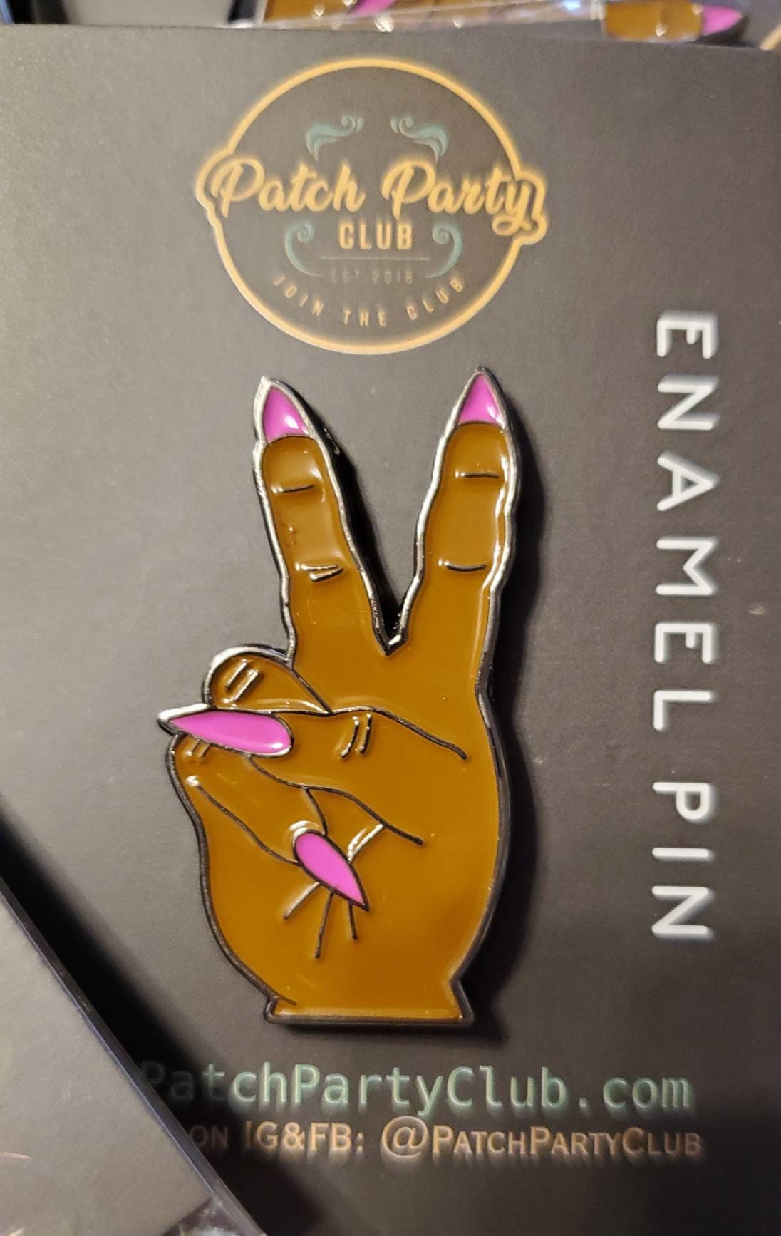 Stiletto Nail &#x22;Deuces&#x22; Exclusive Lapel Pin, Black Girl Enamel Pin, Size 2&#x22; inches