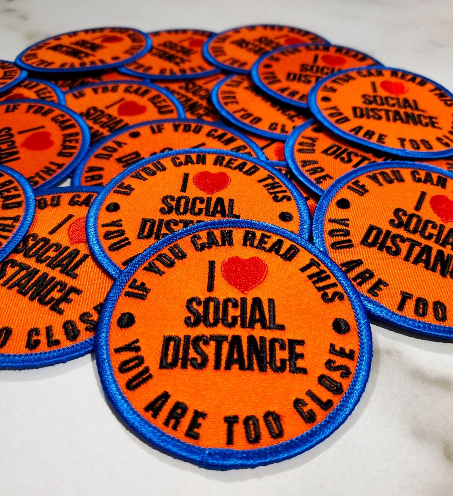 &#x22;I Love Social Distance&#x22; Patches for Masks, Colorful Iron-on Embroidered Applique, Size 2.85&#x22; inches