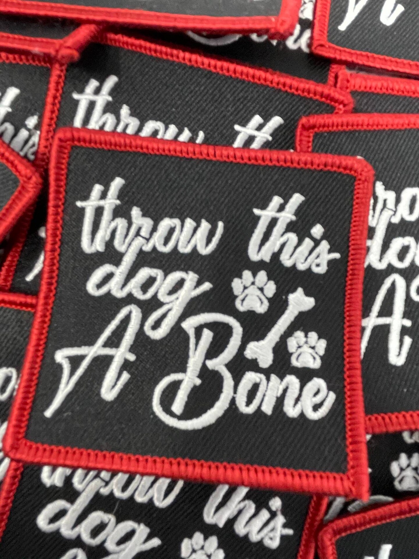 Patched Up Pup: &#x22;Throw This Dog a Bone&#x22; Iron-on Embroidered Patch, Patches for Dog Lovers, Size 2.5&#x22; inches