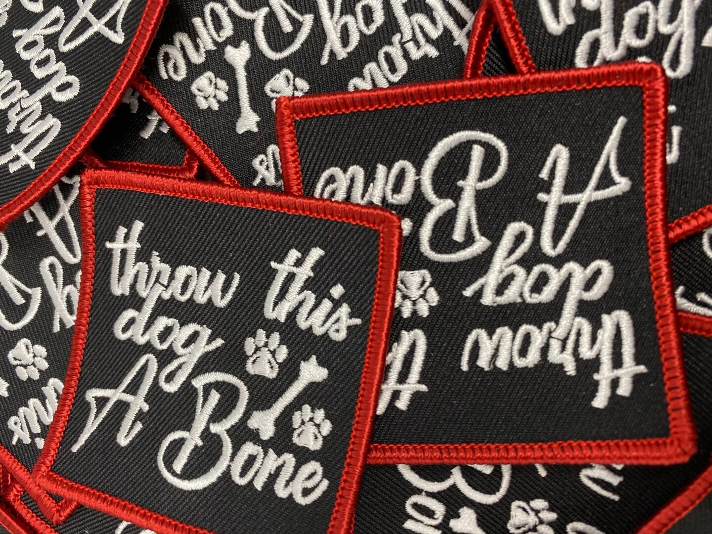 Patched Up Pup: &#x22;Throw This Dog a Bone&#x22; Iron-on Embroidered Patch, Patches for Dog Lovers, Size 2.5&#x22; inches