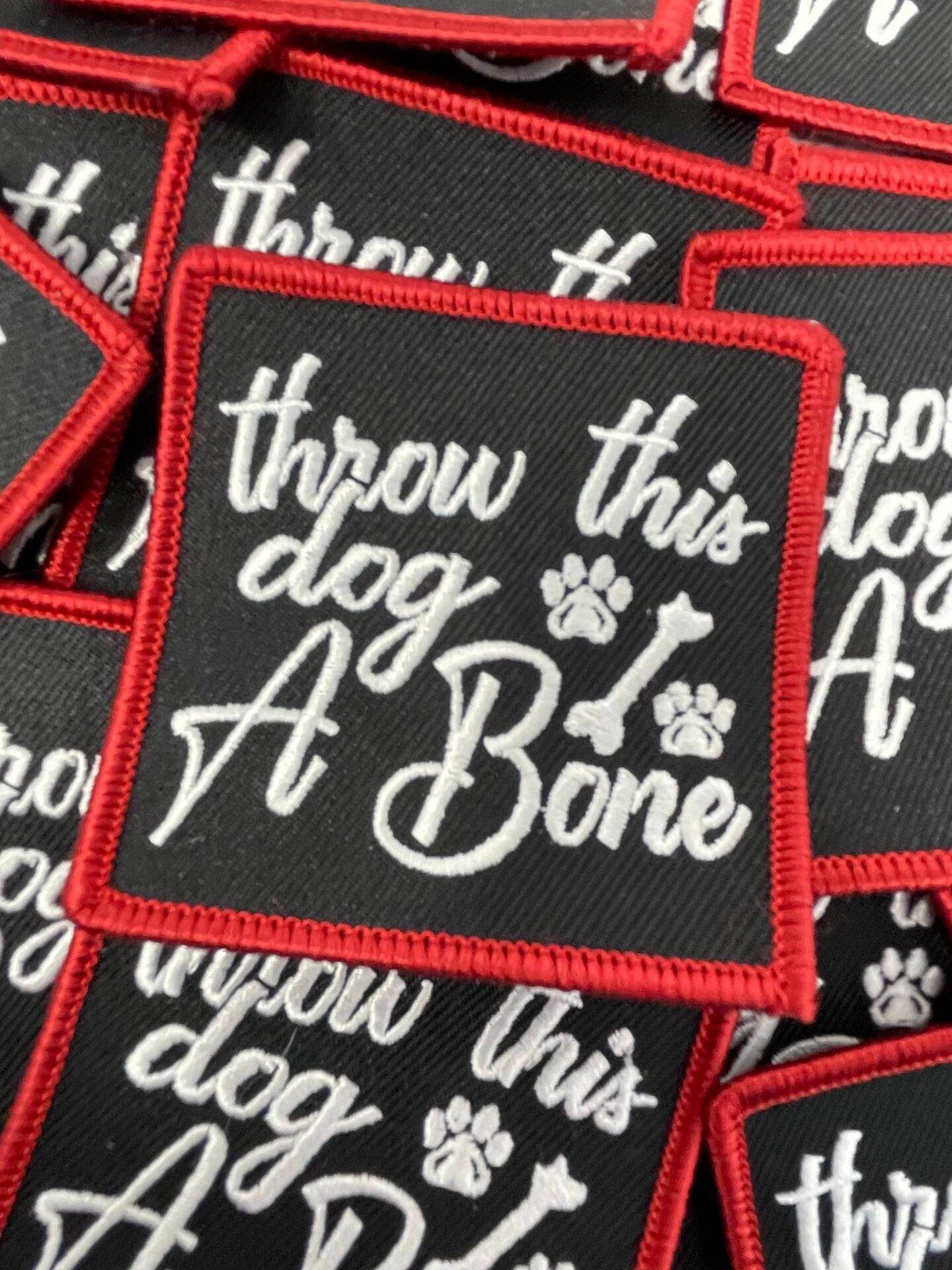 Patched Up Pup: &#x22;Throw This Dog a Bone&#x22; Iron-on Embroidered Patch, Patches for Dog Lovers, Size 2.5&#x22; inches