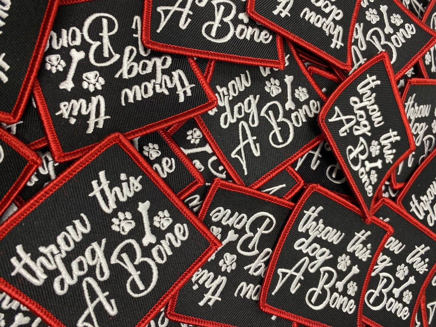 Patched Up Pup: &#x22;Throw This Dog a Bone&#x22; Iron-on Embroidered Patch, Patches for Dog Lovers, Size 2.5&#x22; inches