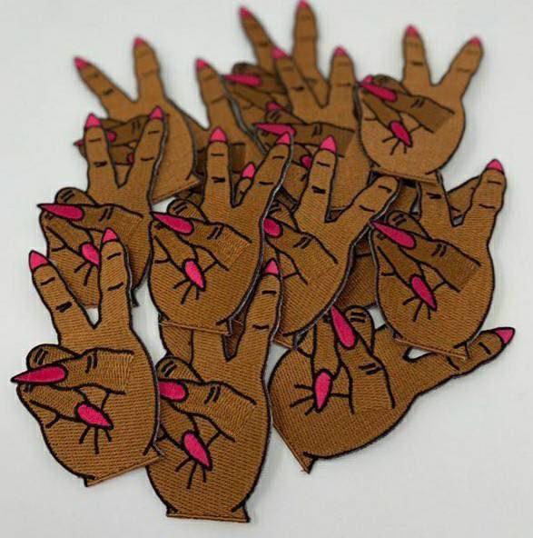Hand Sign &#x22;Peace Out&#x22; Iron-on Embroidered Patch, Exclusive Appliques, Size 3&#x22; inches