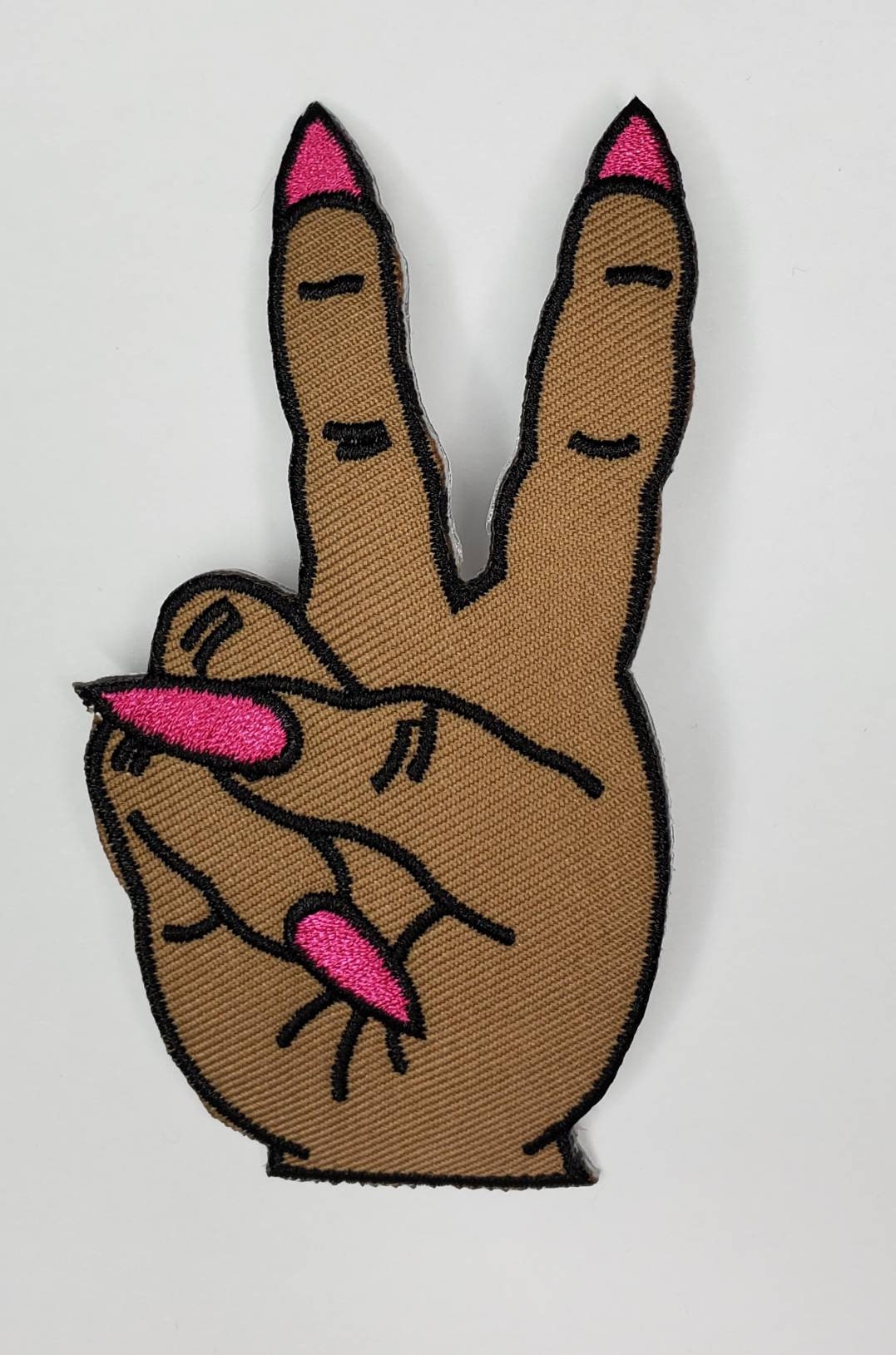 Hand Sign &#x22;Peace Out&#x22; Iron-on Embroidered Patch, Exclusive Appliques, Size 3&#x22; inches